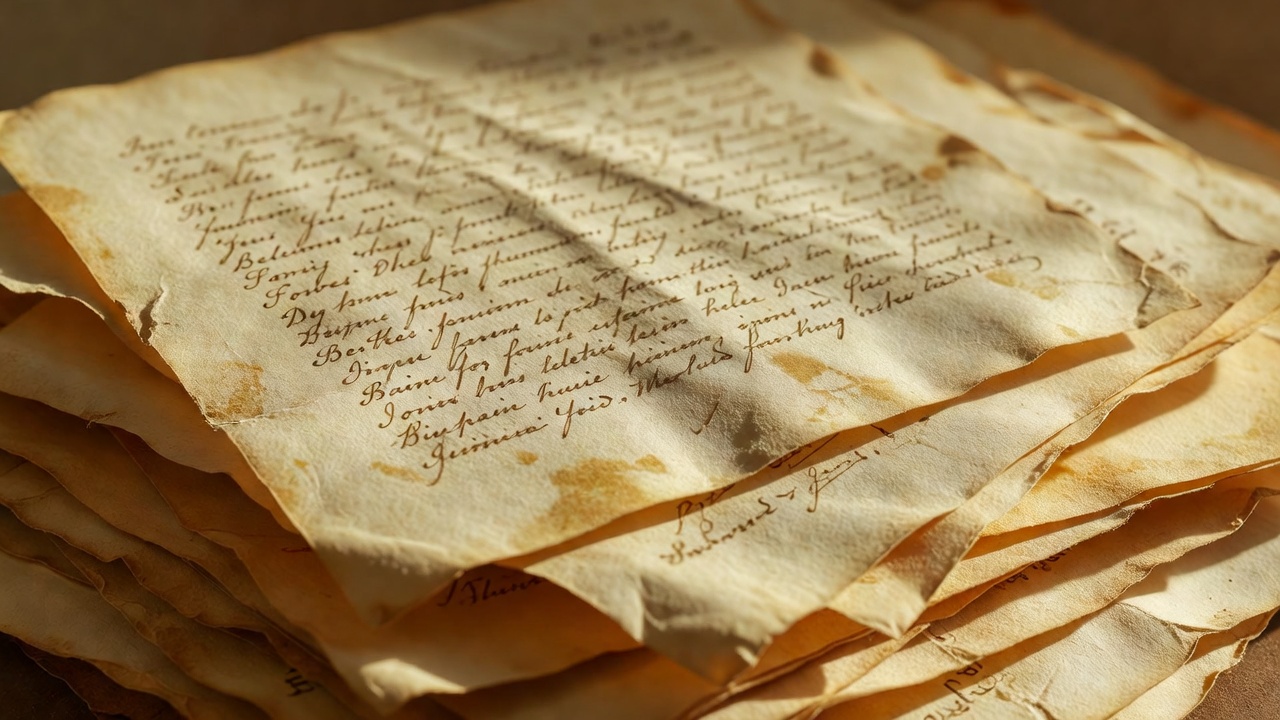An open antique book with handwritten pages beside a brass lamp
